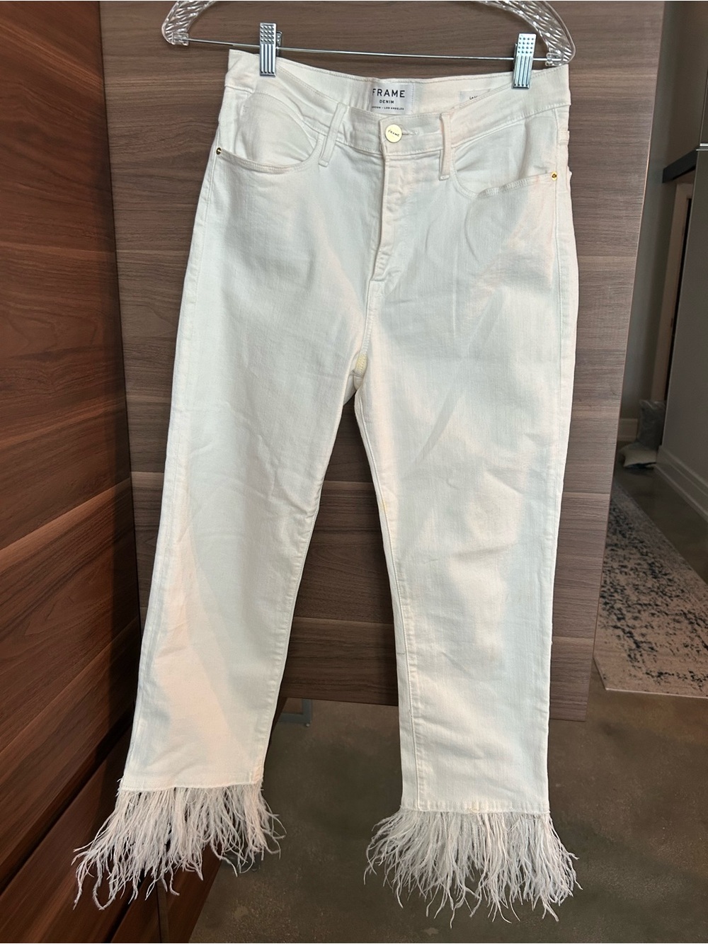 Frame Denim White Feather-Hem Cropped Jeans